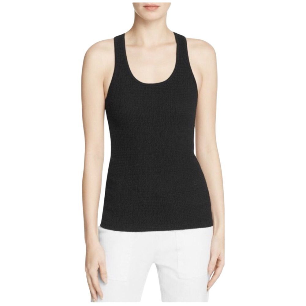 Theory Smocked Sleeveless Tank Black Cotton Natural Fiber Capsule Wardrobe Small